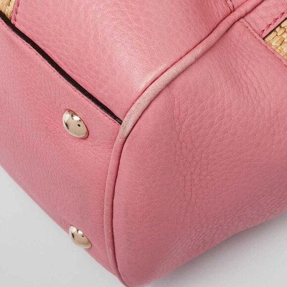 Gucci Natural Woven Straw and Pink Leather Medium Bamboo Shopper Tote Bag - Picture 2 of 12